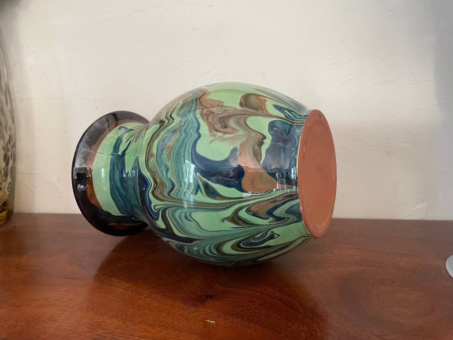 Vintage flamed glazed terracotta vase