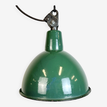 Industrial green enamel factory lamp with cast iron top, 1960s
