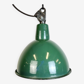 Lampe d'usine industrielle en émail vert avec plateau en fonte, 1960s