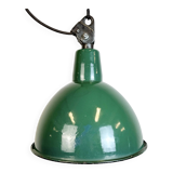 Industrial green enamel factory lamp with cast iron top, 1960s