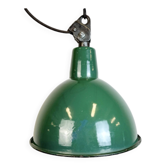 Industrial green enamel factory lamp with cast iron top, 1960s