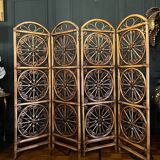 4-leaf screen in rattan and bamboo from the 70s - 20th