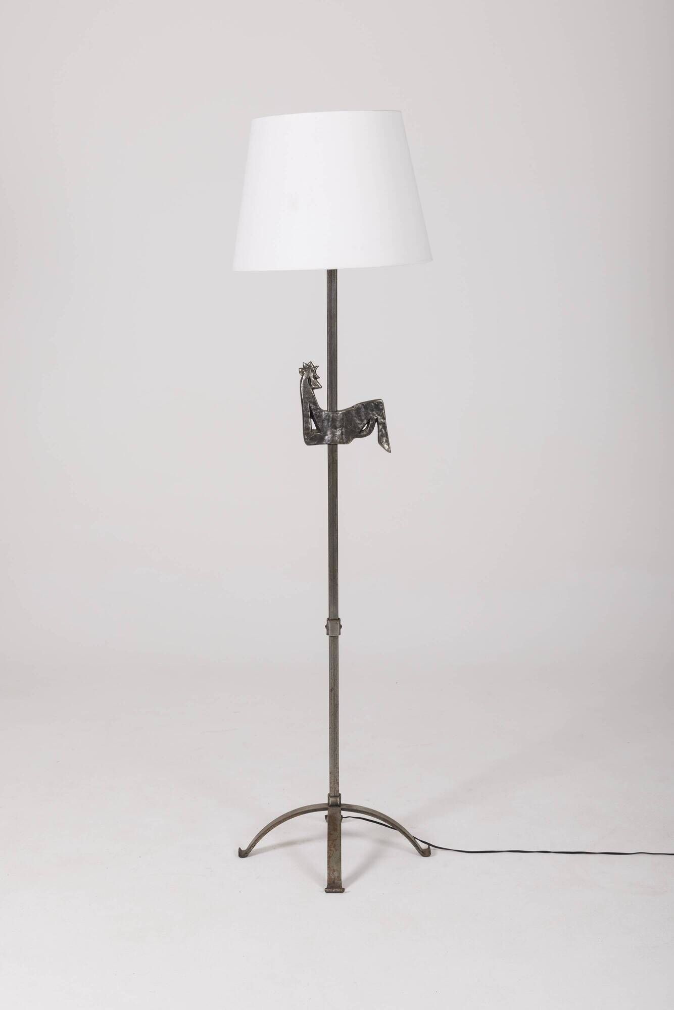 Floor lamp Rooster in beaten iron, 1950s, France