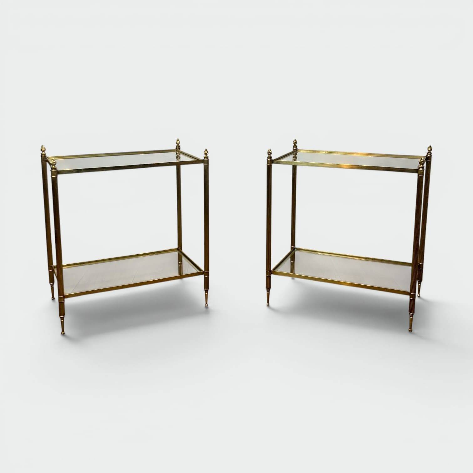 Pair of Side Tables with Two Brass and Glass Tops. Made in France.
