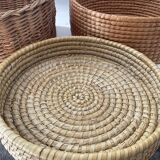 Trio of vintage wicker and woven raffia baskets