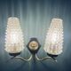 Double applique Mid Century Modern attributed to Maison Arlus, brass and glass.