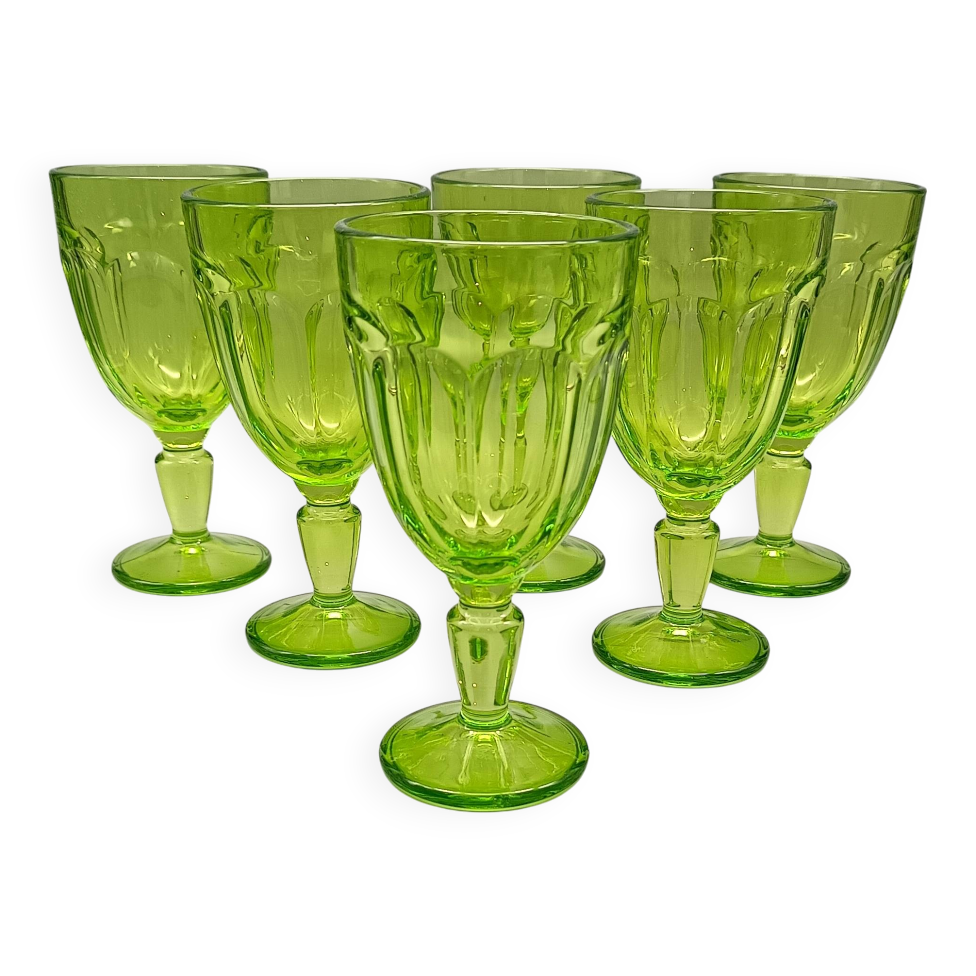 6 vintage anise green stemmed glasses