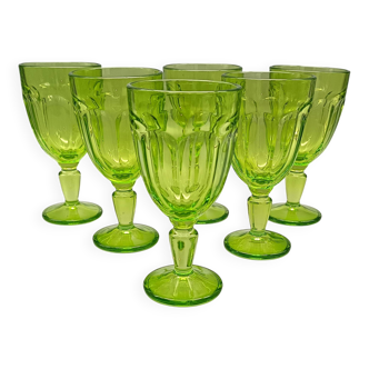 6 vintage anise green stemmed glasses