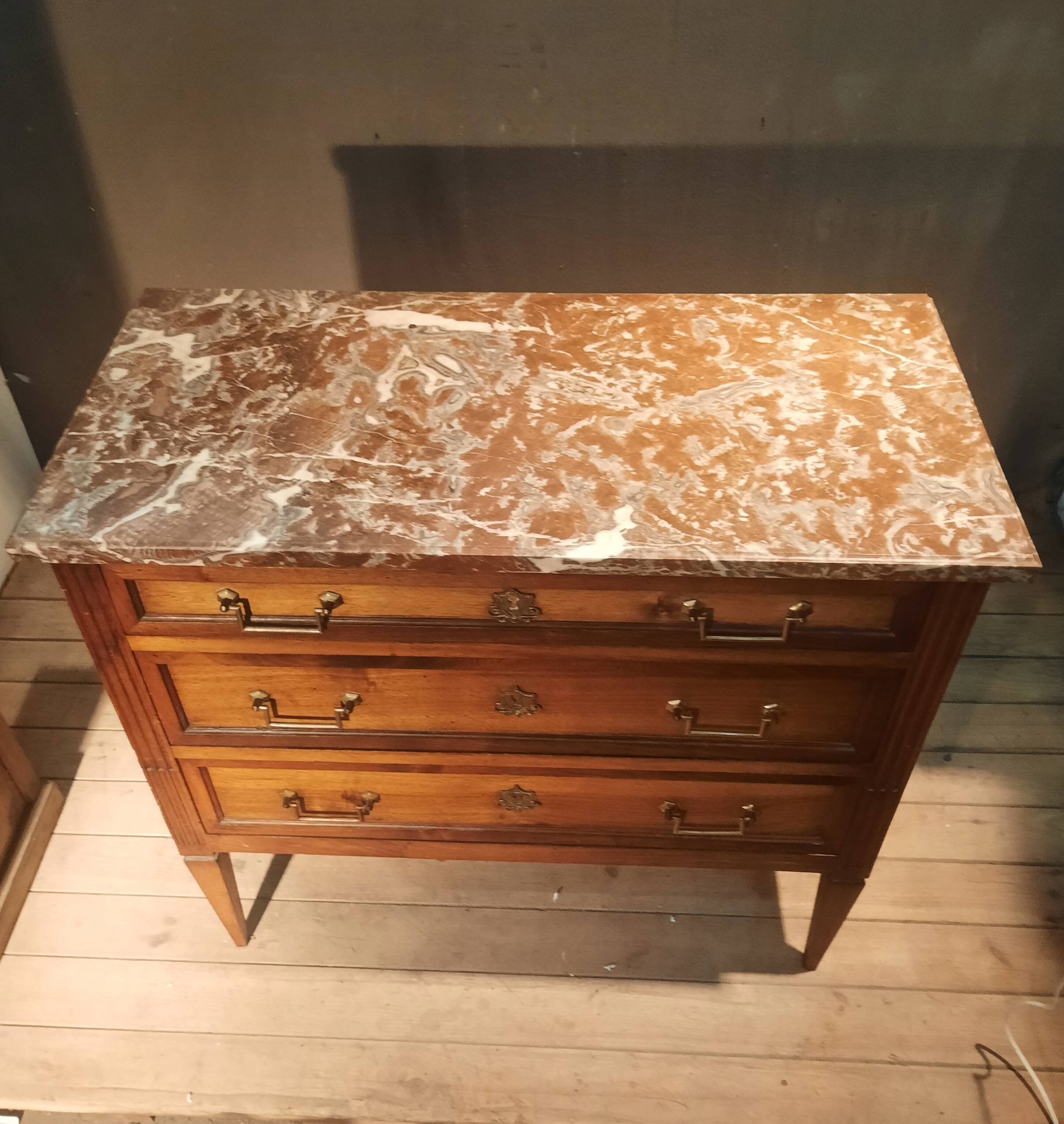 Louis XVI style chest of drawers with marble top