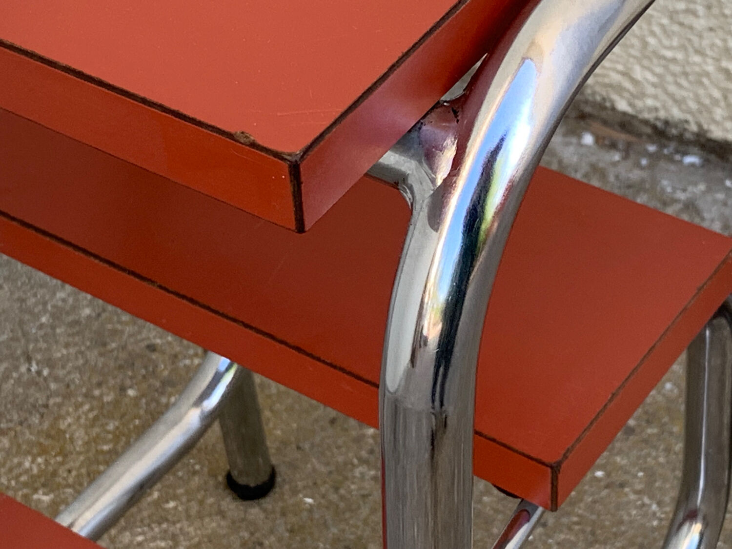 Red Formica stepladder stool 1970