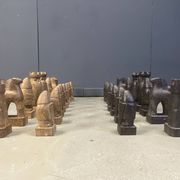 Large hand crafted wooden chess figure set, 1960s