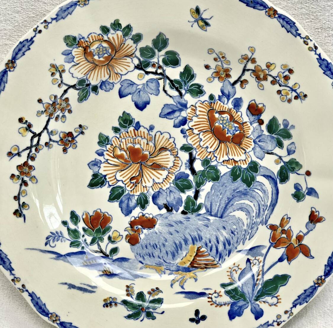 3 deep plates Gien peonies and rooster 1938/1960