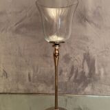 Glass photophore on high metal foot with silver patina