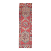 Tapis couloir en laine et coton fait main Oushak turc des années 1970, 86x344.