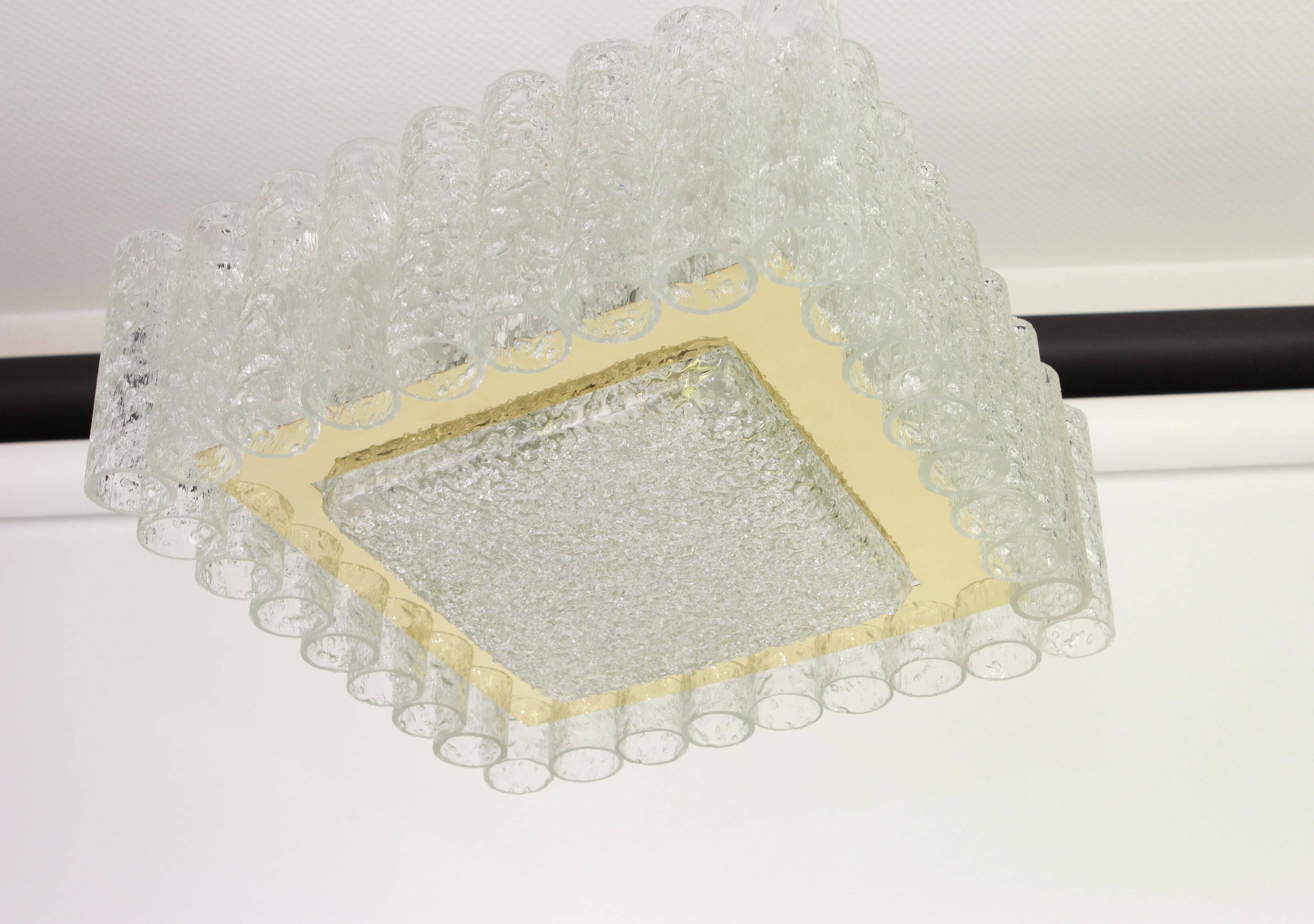 Superb ceiling light made of frosted Murano glass tubes by Doria, Germany, 1960s.