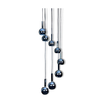 Lampe cascade plafonnier chrome space age 60s 70s Wortmann & Filz