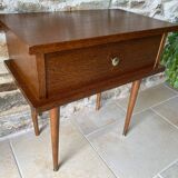 60s bedside table varnished wood compass feet