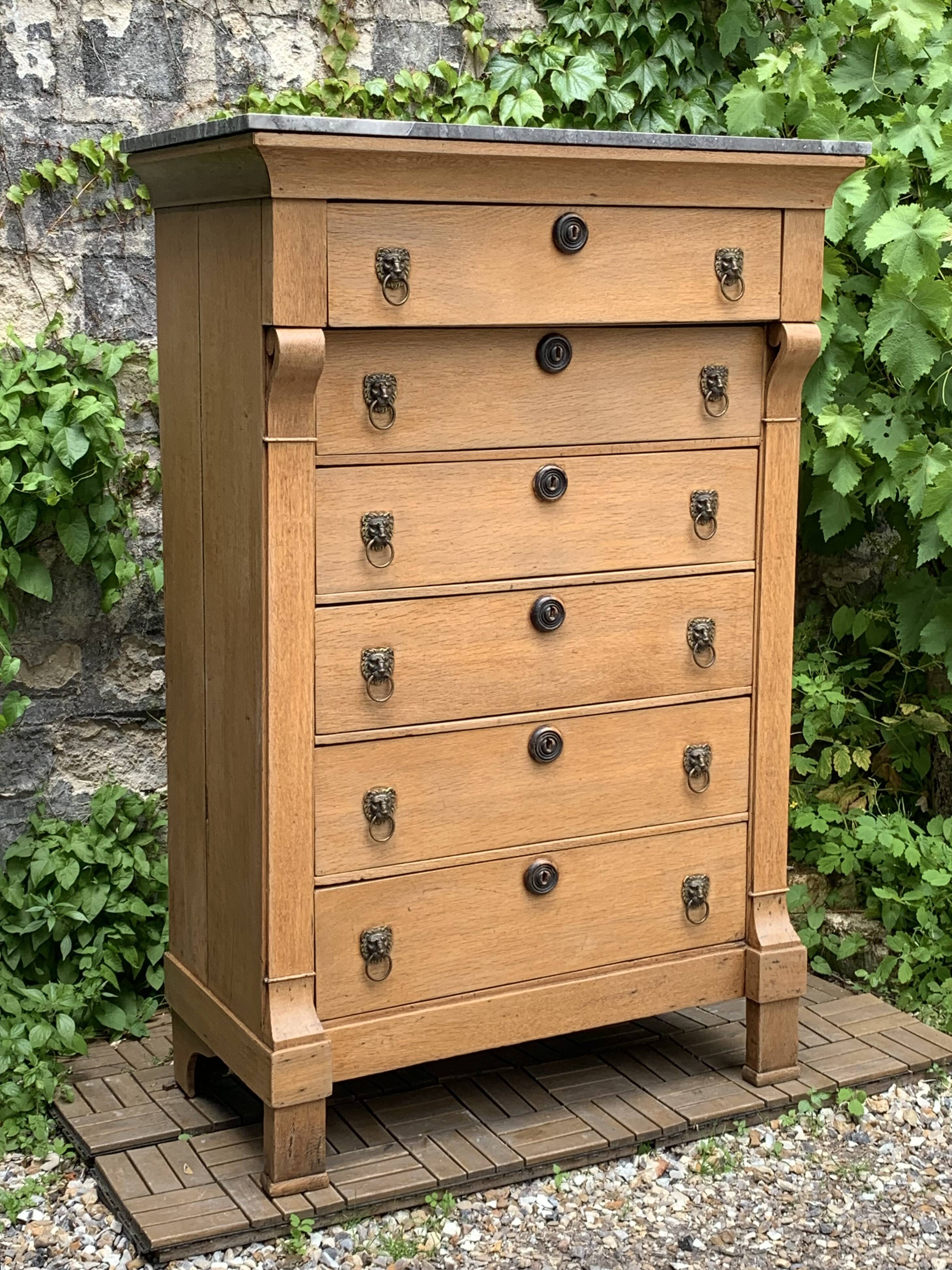 Empire high chest of drawers in solid raw oak