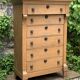 Empire high chest of drawers in solid raw oak