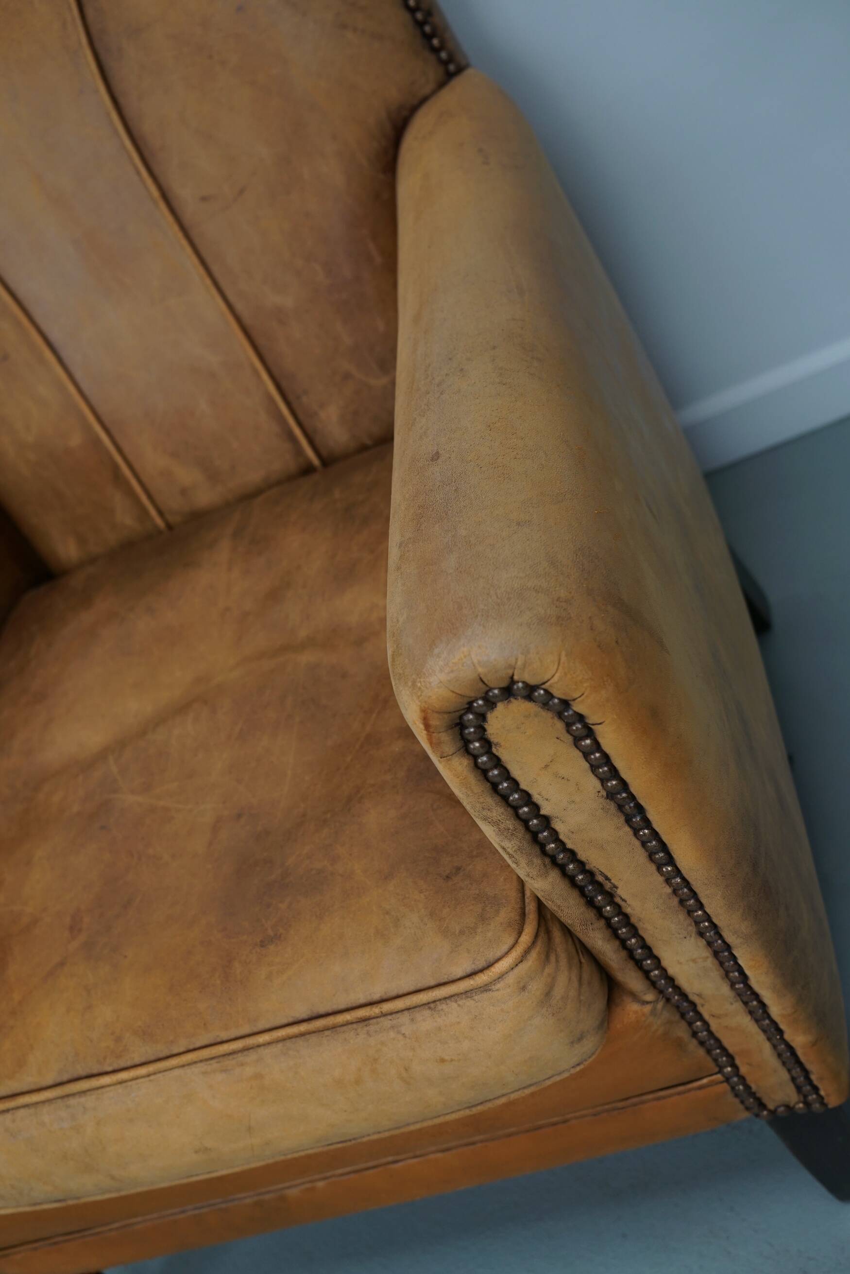 Vintage Dutch cognac coloured leather club chair