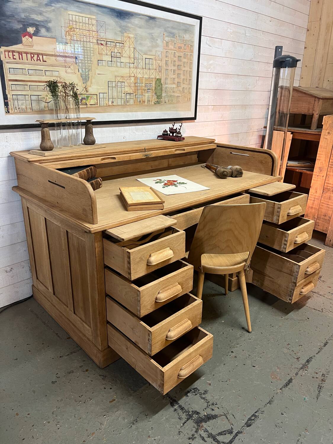 1920s American oak curtain desk