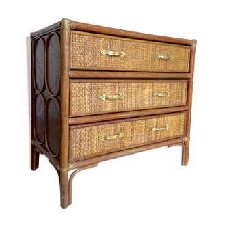 Commode rotin vintage années 70