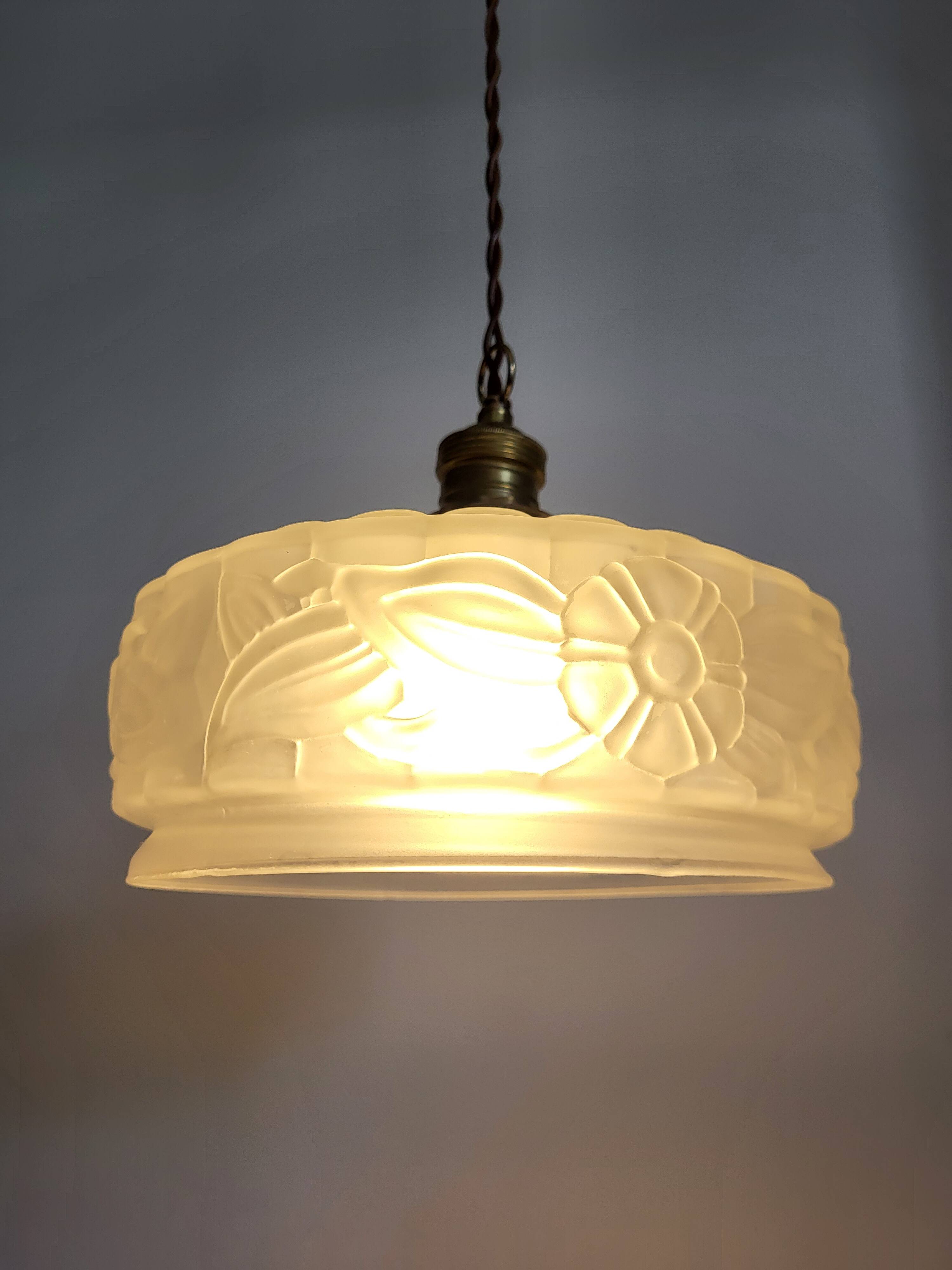 Lampe de plafond Art nouveau en persglas forgé avec décor floral, Frankrijk