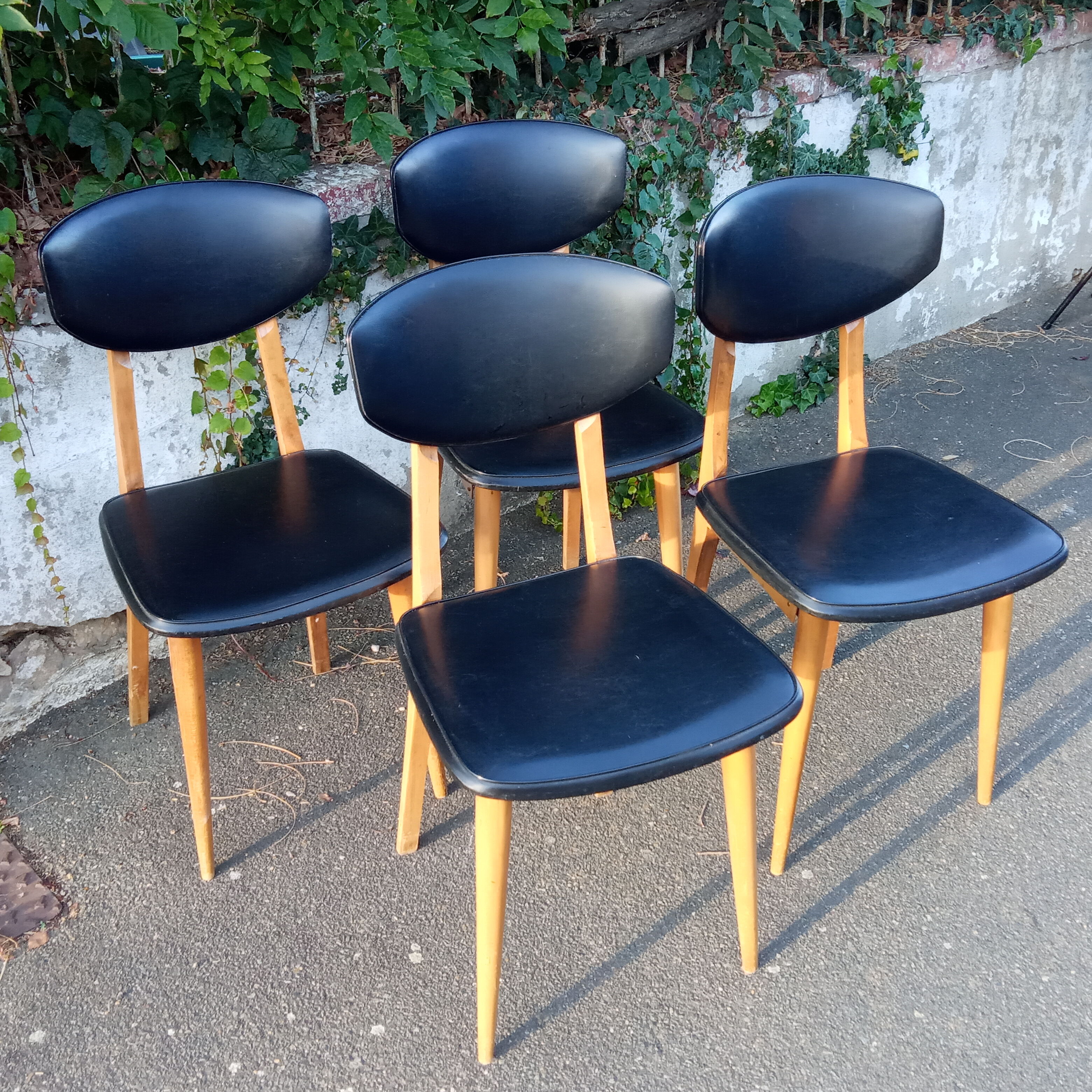 Four chairs in skaï, Scandinavian style, 60s