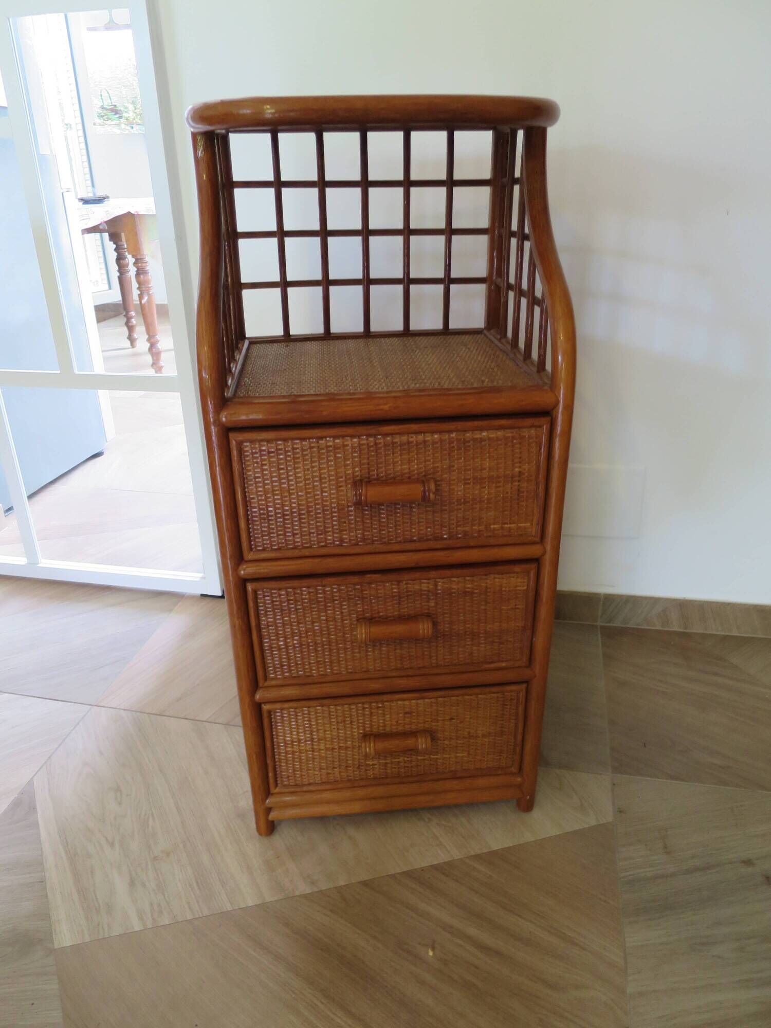 Vintage - sideboard - chest of drawers - woven rattan chest of drawers - wood - bamboo - 80s