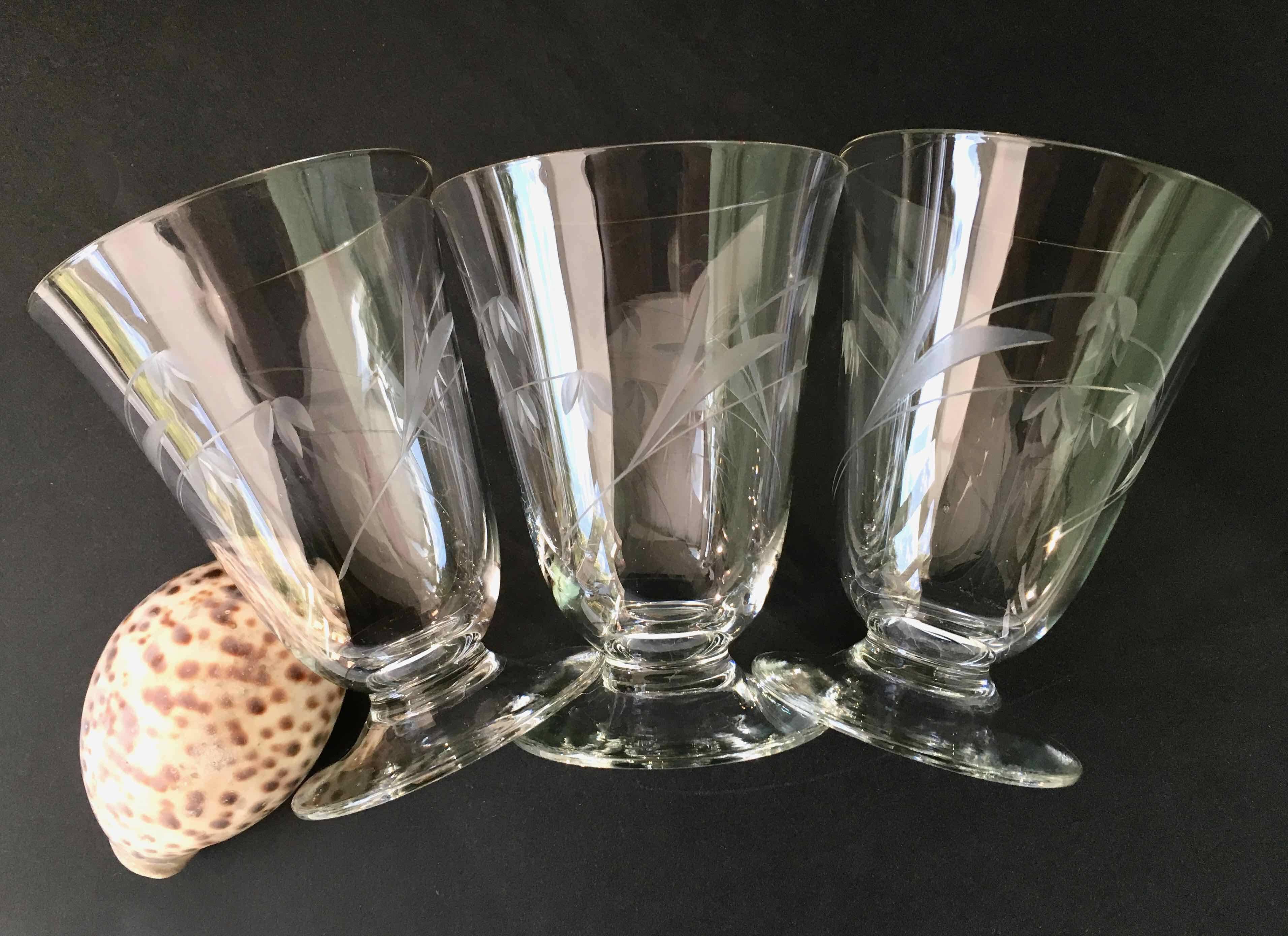 6 wine glasses carved with lily of the valley sprigs