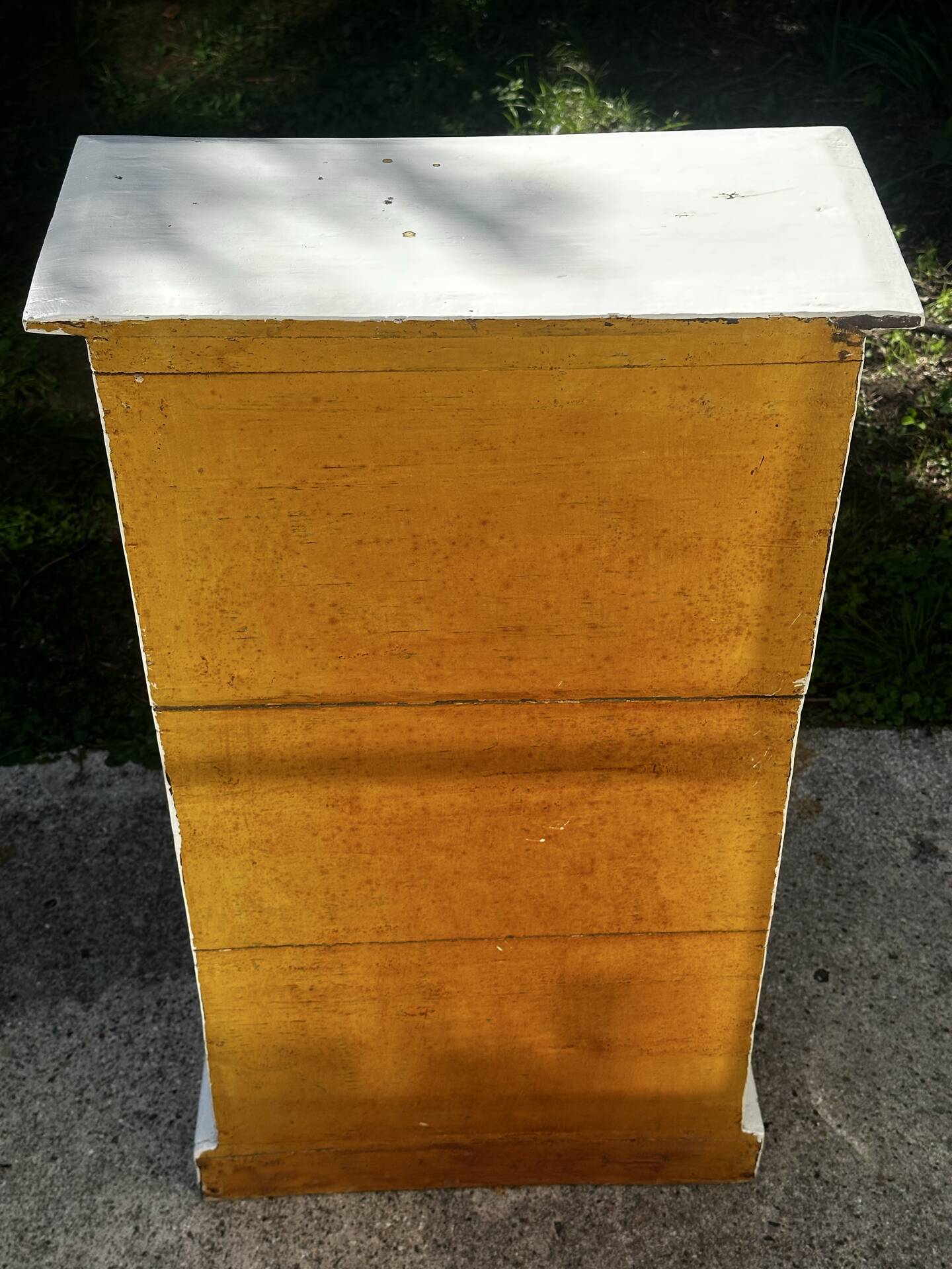 Small antique workshop cabinet with 8 painted wooden drawers.