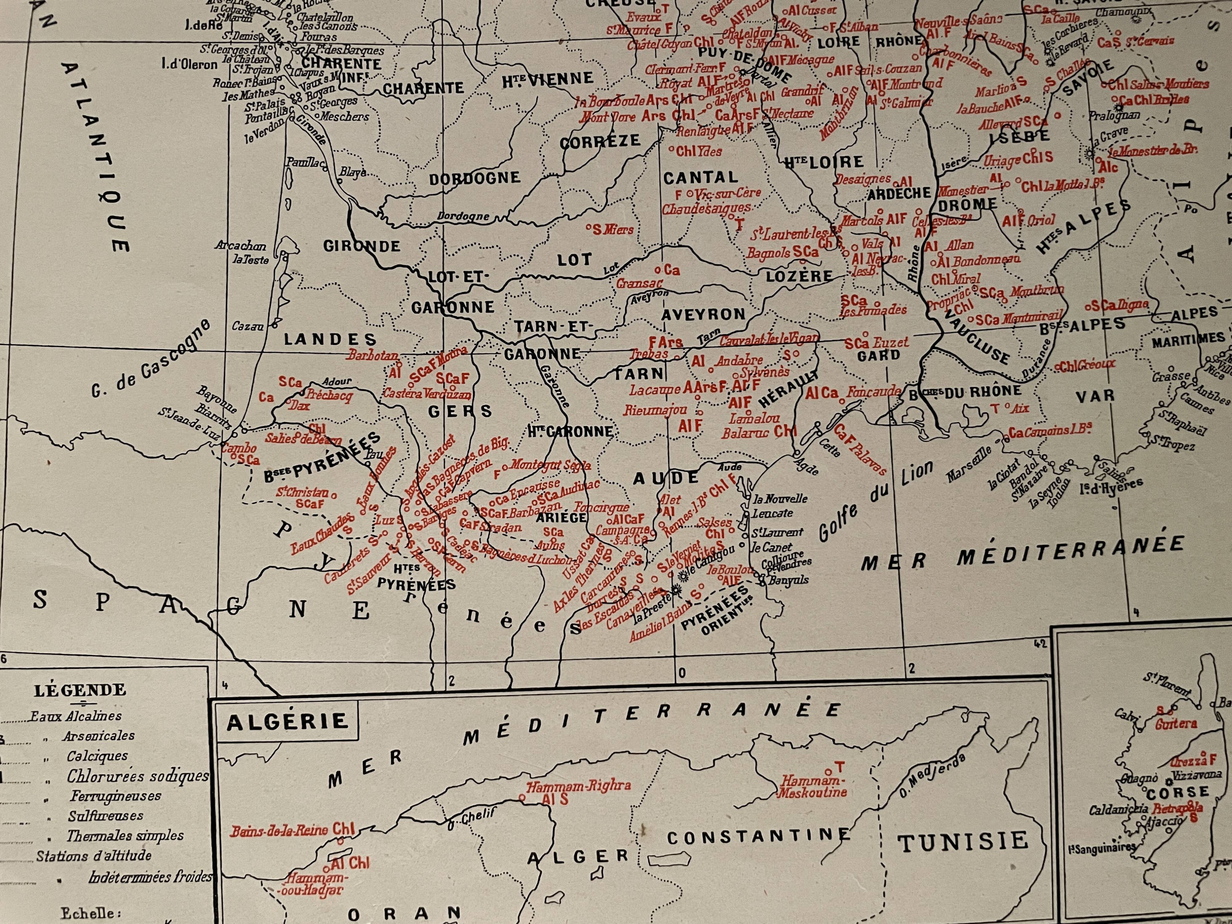 Old map of thermal, maritime, mineral and altitude resorts – 1950