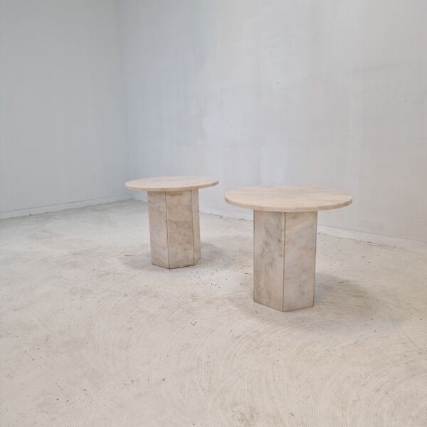 Set de 2 tables d’appoint en marbre italien, années 1980