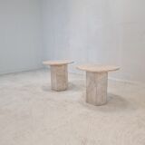 Set de 2 tables d’appoint en marbre italien, années 1980