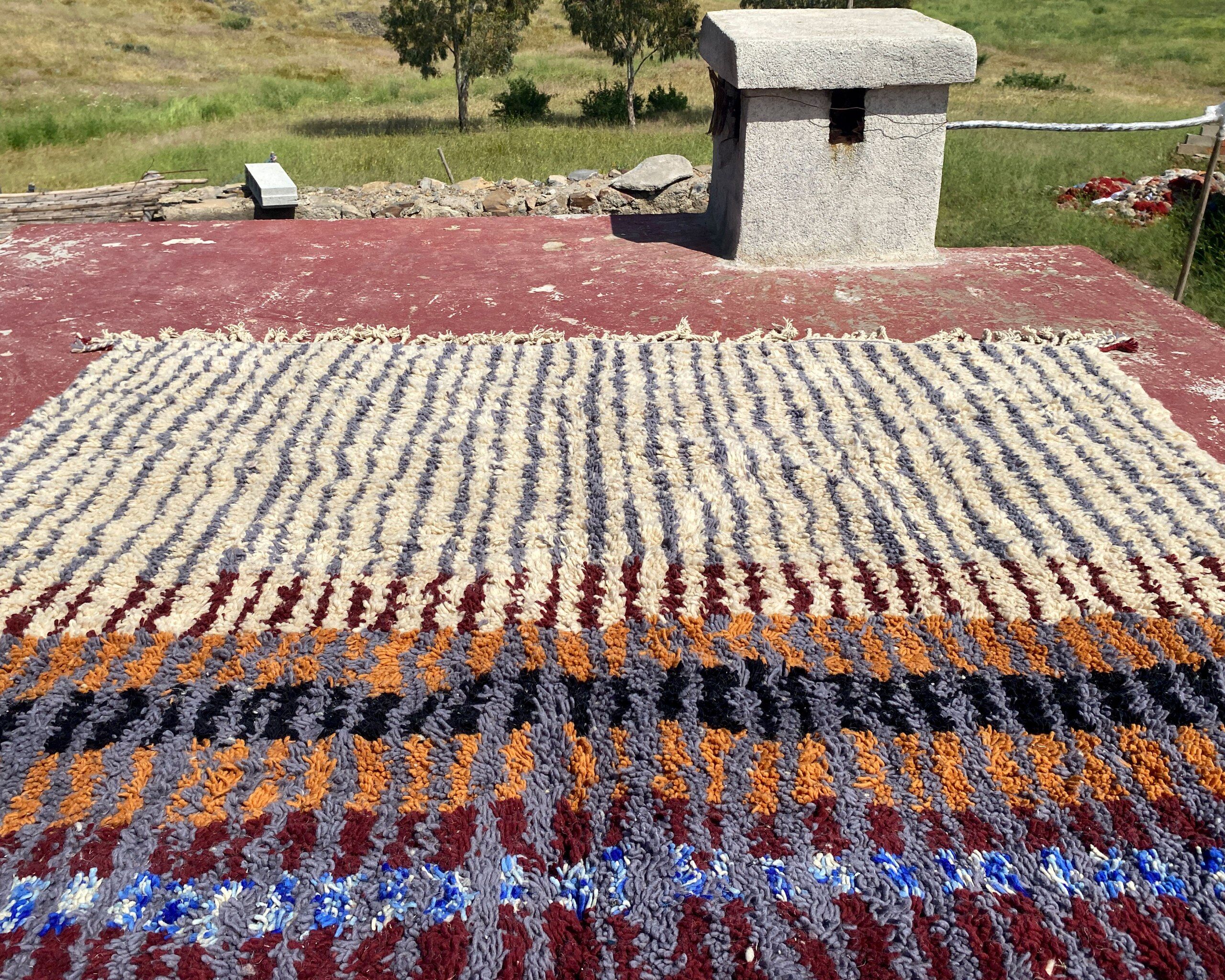 Vintage Moroccan Berber rug with multicoloured stripes – 332 x 244 cm