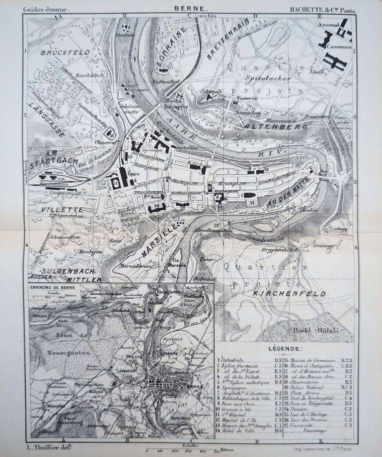 Bern, old map, printed in 1844.