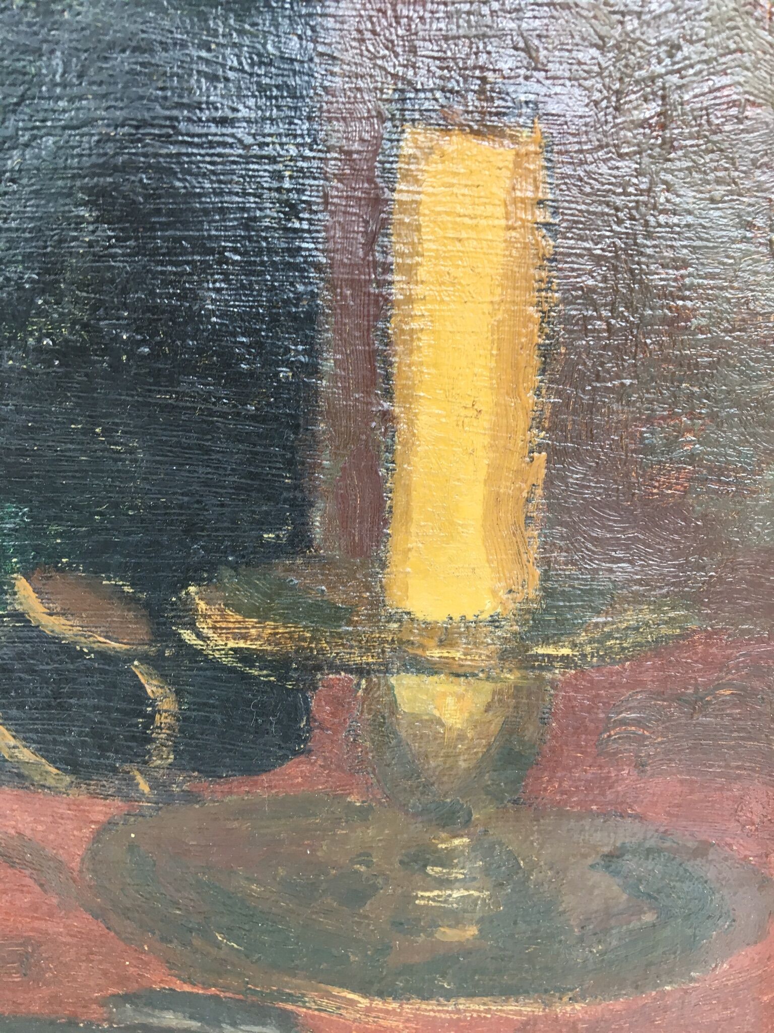 Still life with bottles of wine and candle district XX century