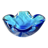 Cendrier vintage en verre soufflé bleu