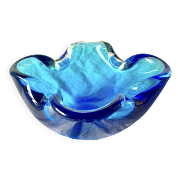 Vintage blue blown glass ashtray