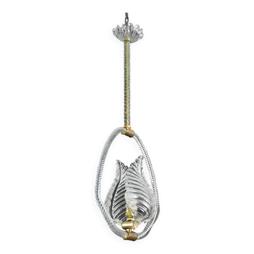 Charming Transparent Art Decò Barovier e Toso Pendant Light Murano Glass, 1940s