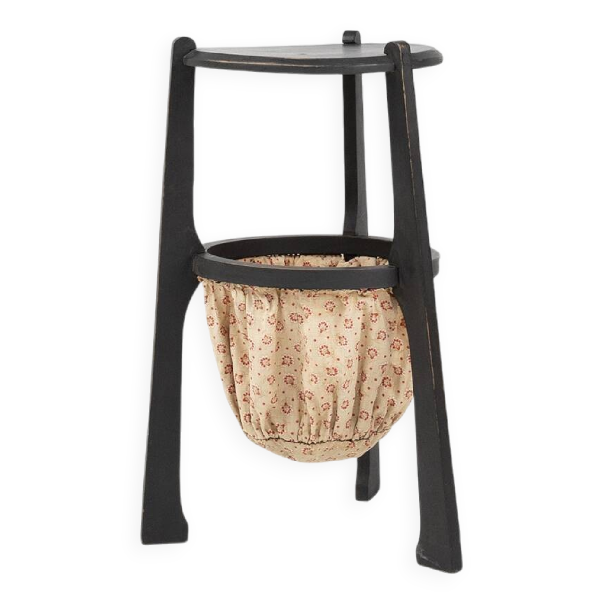 Art Nouveau side table in blackened wood with storage basket, Belgium ca. 1910