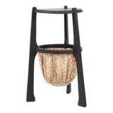 Art Nouveau side table in blackened wood with storage basket, Belgium ca. 1910