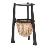 Art Nouveau side table in blackened wood with storage basket, Belgium ca. 1910