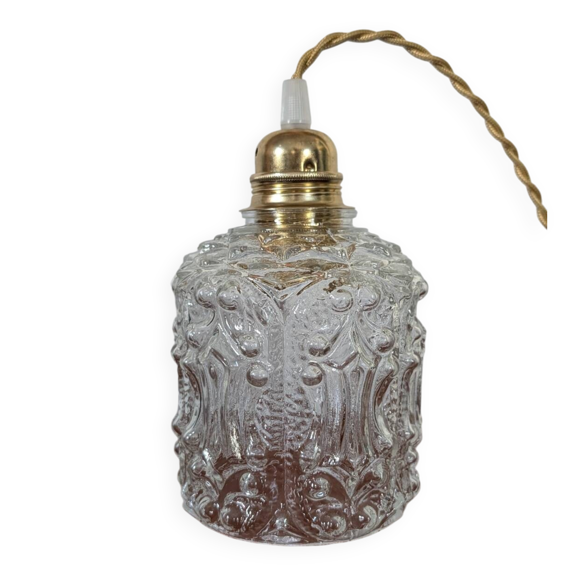 Suspension in moulded glass with floral decoration