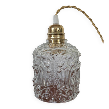 Suspension in moulded glass with floral decoration