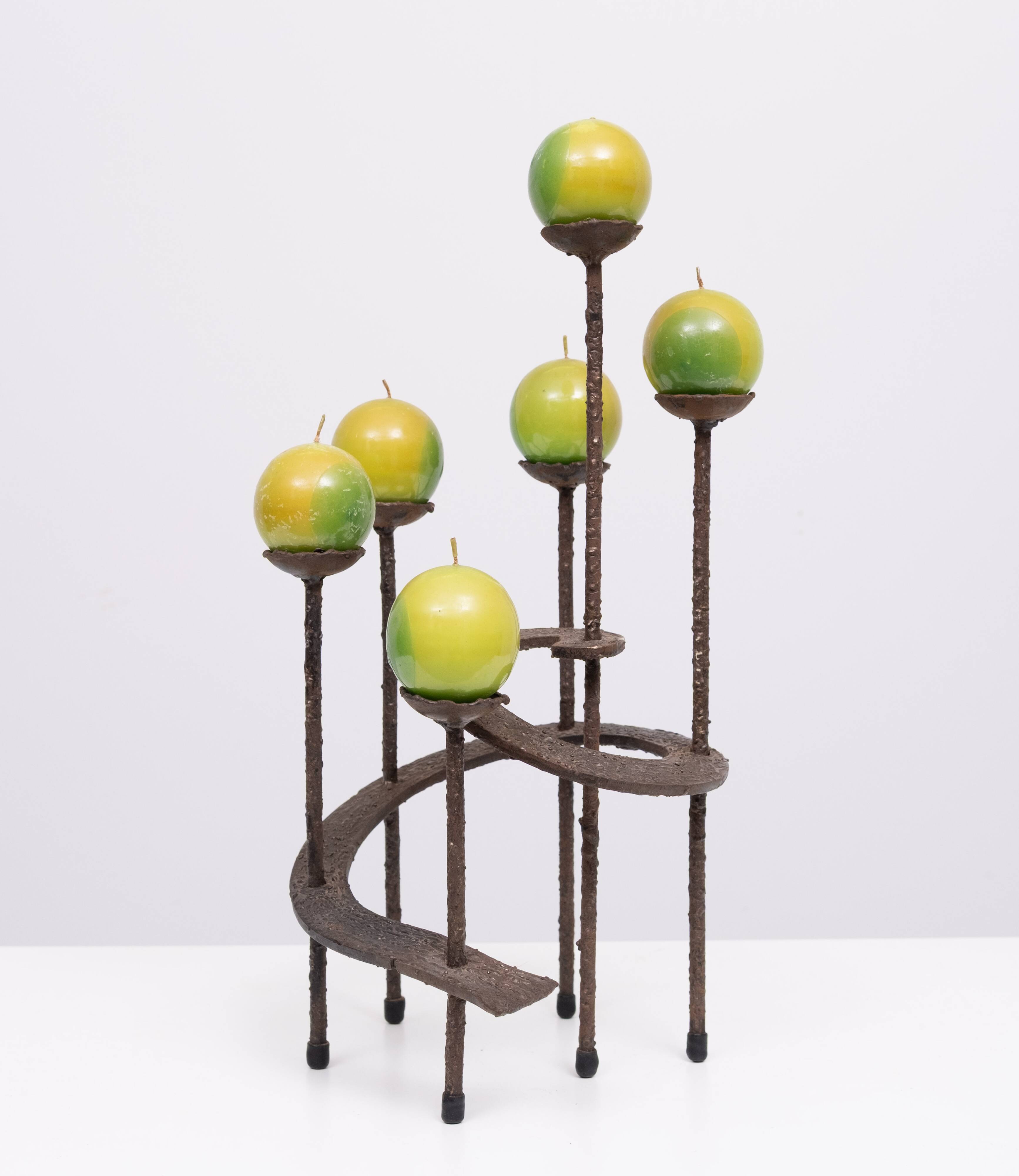 Vintage spiral wrought iron candle holder 1970s Austria