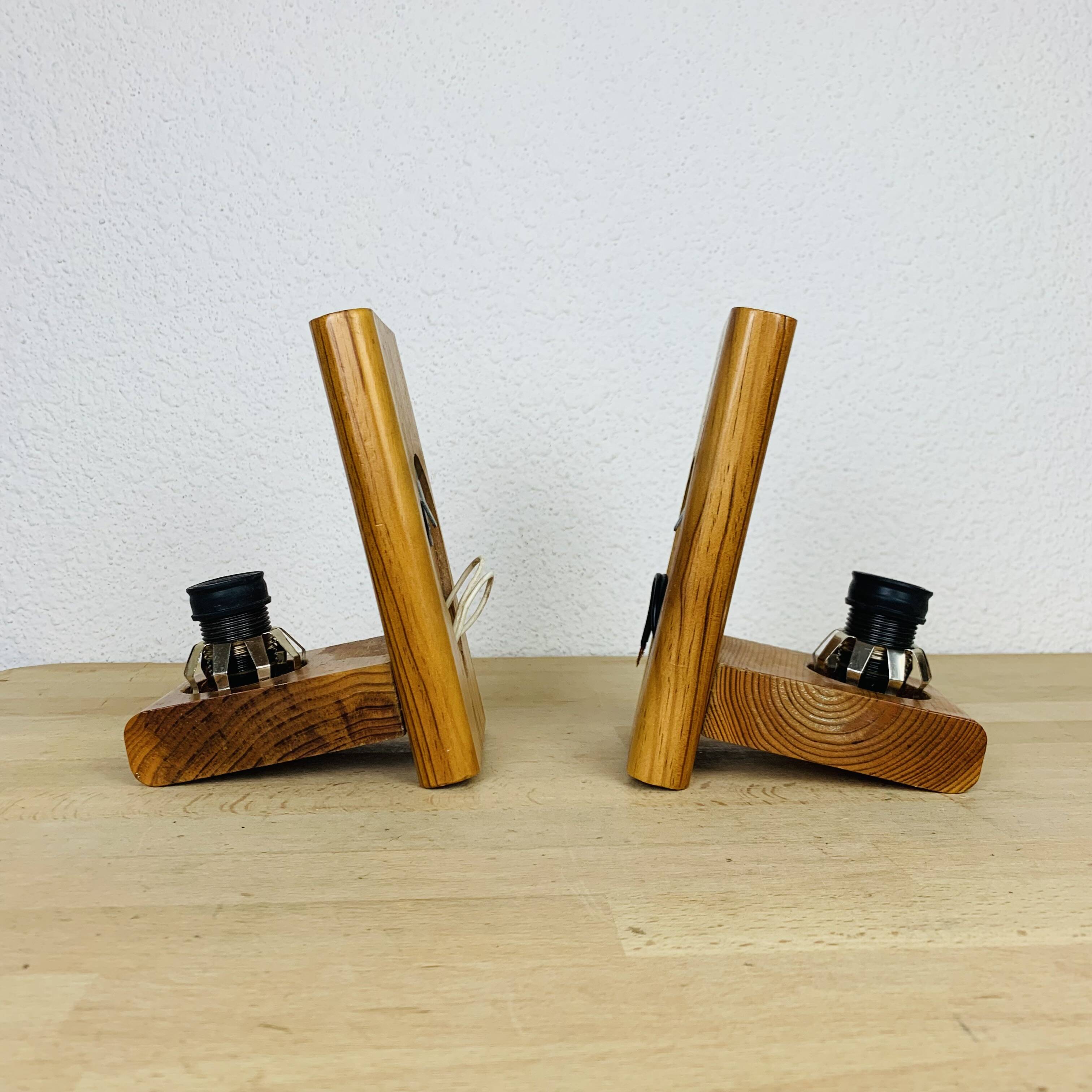Pair of 70s pine wall lights
