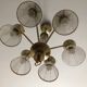 1950s six-branch brass and glass chandelier