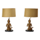 Paire de lampes  de table Bouddha en bois avec abat-jours