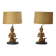 Paire de lampes  de table Bouddha en bois avec abat-jours